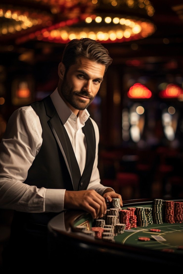 Studio dealer langsung Baccarat togelonline dengan meja hijau dan dealer profesional